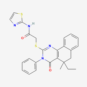 2-[(5-ethyl-5-methyl-4-oxo-3-phenyl-3,4,5,6-tetrahydrobenzo[h]quinazolin-2-yl)thio]-N-1,3-thiazol-2-ylacetamide