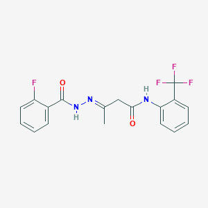 molecular formula C18H15F4N3O2 B416784 3-[(2-fluorobenzoyl)hydrazono]-N-[2-(trifluoromethyl)phenyl]butanamide 