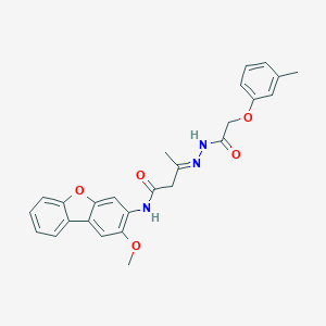 N-(2-methoxydibenzo[b,d]furan-3-yl)-3-{[(3-methylphenoxy)acetyl]hydrazono}butanamide