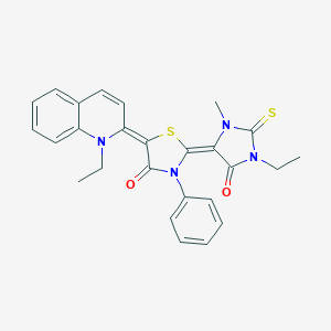 molecular formula C26H24N4O2S2 B416788 2-(1-ethyl-3-methyl-5-oxo-2-thioxo-4-imidazolidinylidene)-5-(1-ethyl-2(1H)-quinolinylidene)-3-phenyl-1,3-thiazolidin-4-one 