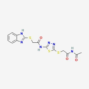 molecular formula C15H14N6O3S3 B4167973 N-(5-{[2-(acetylamino)-2-oxoethyl]thio}-1,3,4-thiadiazol-2-yl)-2-(1H-benzimidazol-2-ylthio)acetamide 