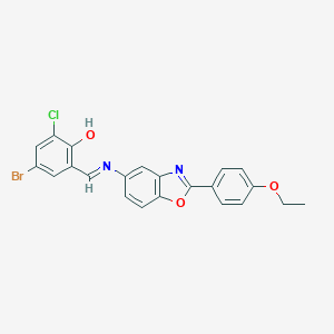 molecular formula C22H16BrClN2O3 B416806 4-Bromo-2-chloro-6-{[2-(4-ethoxy-phenyl)-benzooxazol-5-ylimino]-methyl}-phenol 