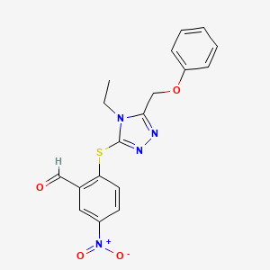 molecular formula C18H16N4O4S B4168066 2-{[4-ethyl-5-(phenoxymethyl)-4H-1,2,4-triazol-3-yl]thio}-5-nitrobenzaldehyde 