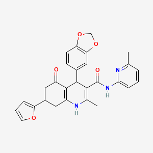 molecular formula C28H25N3O5 B4168075 4-(1,3-benzodioxol-5-yl)-7-(2-furyl)-2-methyl-N-(6-methyl-2-pyridinyl)-5-oxo-1,4,5,6,7,8-hexahydro-3-quinolinecarboxamide 