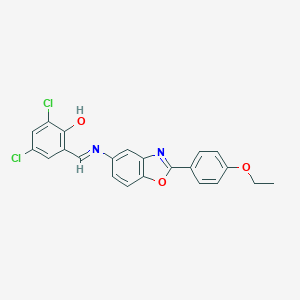 molecular formula C22H16Cl2N2O3 B416809 2,4-DICHLORO-6-[(E)-{[2-(4-ETHOXYPHENYL)-1,3-BENZOXAZOL-5-YL]IMINO}METHYL]PHENOL 