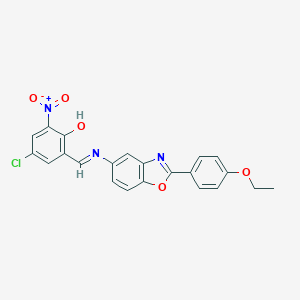 molecular formula C22H16ClN3O5 B416811 4-Chloro-2-{[2-(4-ethoxy-phenyl)-benzooxazol-5-ylimino]-methyl}-6-nitro-phenol 