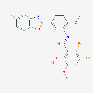 3,4-Dibromo-6-methoxy-2-({[2-methoxy-5-(5-methyl-1,3-benzoxazol-2-yl)phenyl]imino}methyl)phenol