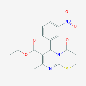 molecular formula C17H17N3O5S B416816 ethyl 8-methyl-6-(3-nitrophenyl)-4-oxo-2H,3H,4H,6H-pyrimido[2,1-b][1,3]thiazine-7-carboxylate CAS No. 300770-26-7