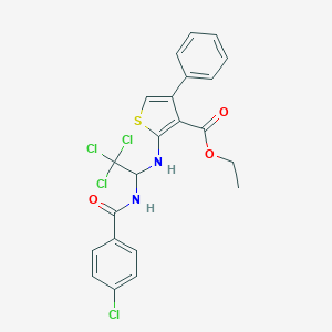 molecular formula C22H18Cl4N2O3S B416819 Ethyl 4-phenyl-2-({2,2,2-trichloro-1-[(4-chlorobenzoyl)amino]ethyl}amino)-3-thiophenecarboxylate 