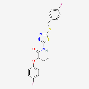 molecular formula C19H17F2N3O2S2 B4168199 N-{5-[(4-fluorobenzyl)thio]-1,3,4-thiadiazol-2-yl}-2-(4-fluorophenoxy)butanamide 