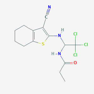 molecular formula C14H16Cl3N3OS B416821 N-{2,2,2-trichloro-1-[(3-cyano-4,5,6,7-tetrahydro-1-benzothien-2-yl)amino]ethyl}propanamide 