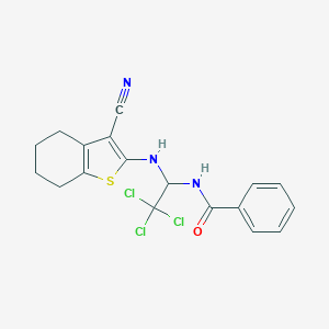 molecular formula C18H16Cl3N3OS B416822 N-{2,2,2-trichloro-1-[(3-cyano-4,5,6,7-tetrahydro-1-benzothien-2-yl)amino]ethyl}benzamide 