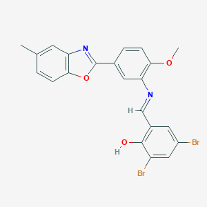 molecular formula C22H16Br2N2O3 B416823 2,4-Dibromo-6-({[2-methoxy-5-(5-methyl-1,3-benzoxazol-2-yl)phenyl]imino}methyl)phenol 