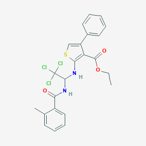 molecular formula C23H21Cl3N2O3S B416826 Ethyl 4-phenyl-2-({2,2,2-trichloro-1-[(2-methylbenzoyl)amino]ethyl}amino)-3-thiophenecarboxylate 