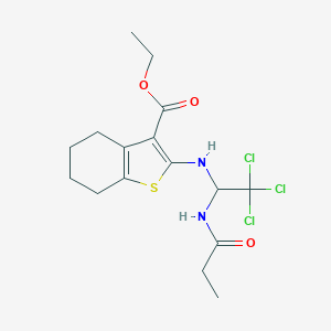molecular formula C16H21Cl3N2O3S B416827 Ethyl 2-{[2,2,2-trichloro-1-(propionylamino)ethyl]amino}-4,5,6,7-tetrahydro-1-benzothiophene-3-carboxylate 