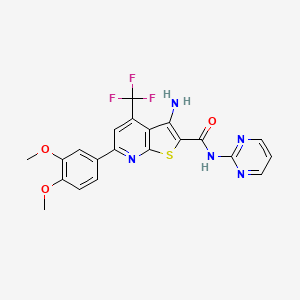 molecular formula C21H16F3N5O3S B4168303 3-amino-6-(3,4-dimethoxyphenyl)-N-2-pyrimidinyl-4-(trifluoromethyl)thieno[2,3-b]pyridine-2-carboxamide 