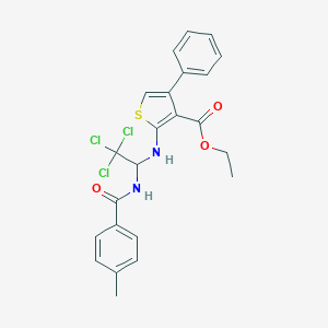molecular formula C23H21Cl3N2O3S B416832 Ethyl 4-phenyl-2-({2,2,2-trichloro-1-[(4-methylbenzoyl)amino]ethyl}amino)-3-thiophenecarboxylate 