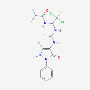 molecular formula C18H22Cl3N5O2S B416834 2-methyl-N-[2,2,2-trichloro-1-({[(1,5-dimethyl-3-oxo-2-phenyl-2,3-dihydro-1H-pyrazol-4-yl)amino]carbothioyl}amino)ethyl]propanamide 