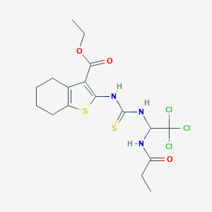 molecular formula C17H22Cl3N3O3S2 B416837 Ethyl 2-[({[2,2,2-trichloro-1-(propionylamino)ethyl]amino}carbothioyl)amino]-4,5,6,7-tetrahydro-1-benzothiophene-3-carboxylate 