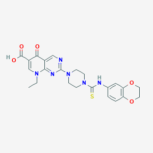 molecular formula C23H24N6O5S B4168380 2-{4-[(2,3-dihydro-1,4-benzodioxin-6-ylamino)carbonothioyl]-1-piperazinyl}-8-ethyl-5-oxo-5,8-dihydropyrido[2,3-d]pyrimidine-6-carboxylic acid 