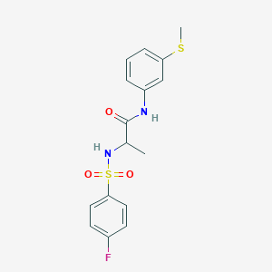 molecular formula C16H17FN2O3S2 B4168391 N~2~-[(4-fluorophenyl)sulfonyl]-N~1~-[3-(methylthio)phenyl]alaninamide 