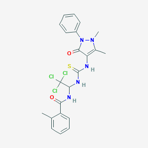 molecular formula C22H22Cl3N5O2S B416840 2-methyl-N-[2,2,2-trichloro-1-[(1,5-dimethyl-3-oxo-2-phenylpyrazol-4-yl)carbamothioylamino]ethyl]benzamide CAS No. 325479-18-3