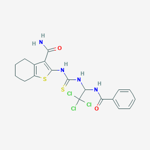 molecular formula C19H19Cl3N4O2S2 B416846 2-[({2,2,2-Trichloro-1-[(phenylcarbonyl)amino]ethyl}carbamothioyl)amino]-4,5,6,7-tetrahydro-1-benzothiophene-3-carboxamide 