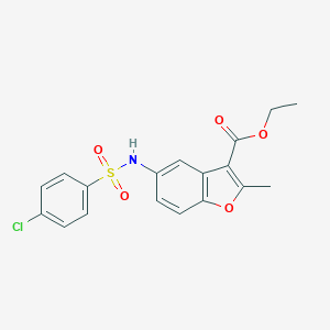 molecular formula C18H16ClNO5S B416851 Ethyl 5-{[(4-chlorophenyl)sulfonyl]amino}-2-methyl-1-benzofuran-3-carboxylate 