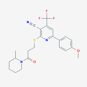 molecular formula C23H24F3N3O2S B4168513 6-(4-methoxyphenyl)-2-{[3-(2-methyl-1-piperidinyl)-3-oxopropyl]thio}-4-(trifluoromethyl)nicotinonitrile 