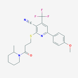 6-(4-Methoxyphenyl)-2-[3-(2-methylpiperidin-1-yl)-3-oxopropyl]sulfanyl-4-(trifluoromethyl)pyridine-3-carbonitrile