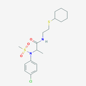 molecular formula C18H27ClN2O3S2 B4168521 N~2~-(4-chlorophenyl)-N~1~-[2-(cyclohexylthio)ethyl]-N~2~-(methylsulfonyl)alaninamide 