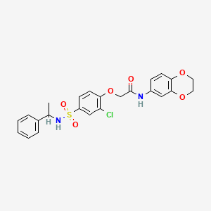 molecular formula C24H23ClN2O6S B4168626 2-(2-chloro-4-{[(1-phenylethyl)amino]sulfonyl}phenoxy)-N-(2,3-dihydro-1,4-benzodioxin-6-yl)acetamide 