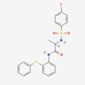 molecular formula C21H19FN2O3S2 B4168628 N~2~-[(4-fluorophenyl)sulfonyl]-N~1~-[2-(phenylthio)phenyl]alaninamide 