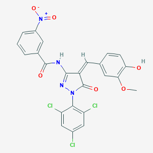 molecular formula C24H15Cl3N4O6 B416869 N-[4-(4-hydroxy-3-methoxybenzylidene)-5-oxo-1-(2,4,6-trichlorophenyl)-4,5-dihydro-1H-pyrazol-3-yl]-3-nitrobenzamide 