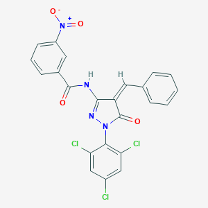 molecular formula C23H13Cl3N4O4 B416871 N-[4-benzylidene-5-oxo-1-(2,4,6-trichlorophenyl)-4,5-dihydro-1H-pyrazol-3-yl]-3-nitrobenzamide 
