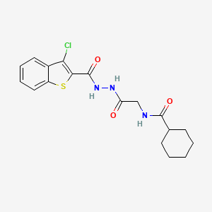 molecular formula C18H20ClN3O3S B4168751 N-(2-{2-[(3-chloro-1-benzothien-2-yl)carbonyl]hydrazino}-2-oxoethyl)cyclohexanecarboxamide 