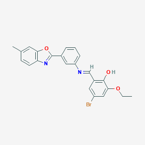 molecular formula C23H19BrN2O3 B416877 4-Bromo-2-ethoxy-6-{[3-(6-methyl-benzooxazol-2-yl)-phenylimino]-methyl}-phenol 