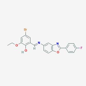 molecular formula C22H16BrFN2O3 B416878 4-Bromo-2-ethoxy-6-({[2-(4-fluorophenyl)-1,3-benzoxazol-5-yl]imino}methyl)phenol 