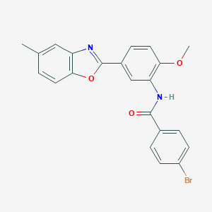 molecular formula C22H17BrN2O3 B416883 4-bromo-N-[2-methoxy-5-(5-methyl-1,3-benzoxazol-2-yl)phenyl]benzamide 