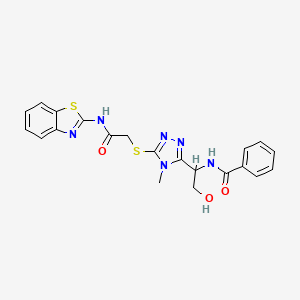 molecular formula C21H20N6O3S2 B4168837 N-[1-(5-{[2-(1,3-benzothiazol-2-ylamino)-2-oxoethyl]thio}-4-methyl-4H-1,2,4-triazol-3-yl)-2-hydroxyethyl]benzamide 