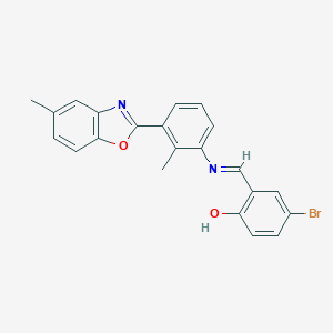 molecular formula C22H17BrN2O2 B416888 4-Bromo-2-({[2-methyl-3-(5-methyl-1,3-benzoxazol-2-yl)phenyl]imino}methyl)phenol 