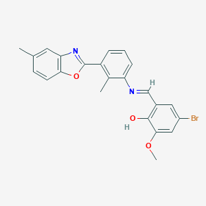 molecular formula C23H19BrN2O3 B416892 4-Bromo-2-methoxy-6-({[2-methyl-3-(5-methyl-1,3-benzoxazol-2-yl)phenyl]imino}methyl)phenol 