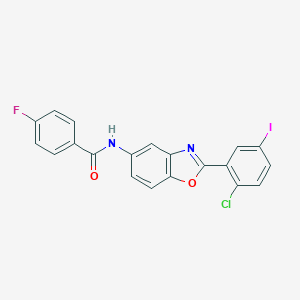 molecular formula C20H11ClFIN2O2 B416893 N-[2-(2-chloro-5-iodophenyl)-1,3-benzoxazol-5-yl]-4-fluorobenzamide 