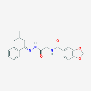 molecular formula C21H23N3O4 B416895 N-{2-[2-(3-methyl-1-phenylbutylidene)hydrazino]-2-oxoethyl}-1,3-benzodioxole-5-carboxamide 