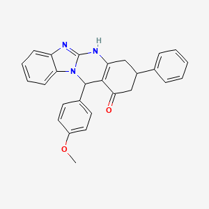 molecular formula C27H23N3O2 B4168952 12-(4-methoxyphenyl)-3-phenyl-3,4,5,12-tetrahydrobenzimidazo[2,1-b]quinazolin-1(2H)-one 