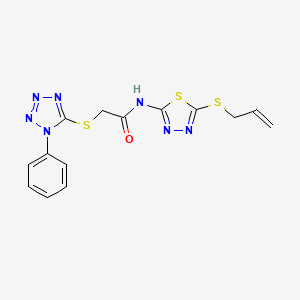 molecular formula C14H13N7OS3 B4168965 N-[5-(allylthio)-1,3,4-thiadiazol-2-yl]-2-[(1-phenyl-1H-tetrazol-5-yl)thio]acetamide 