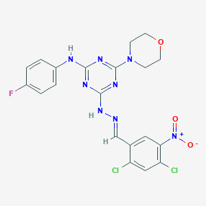 molecular formula C20H17Cl2FN8O3 B416897 2,4-Dichloro-5-nitrobenzaldehyde [4-(4-fluoroanilino)-6-(4-morpholinyl)-1,3,5-triazin-2-yl]hydrazone 