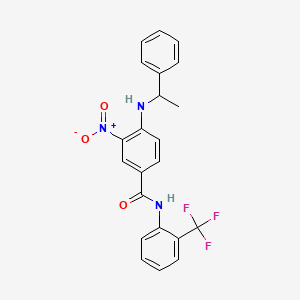 molecular formula C22H18F3N3O3 B4168973 3-nitro-4-[(1-phenylethyl)amino]-N-[2-(trifluoromethyl)phenyl]benzamide 