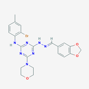 molecular formula C22H22BrN7O3 B416898 1,3-Benzodioxole-5-carbaldehyde {4-[(2-bromo-4-methylphenyl)amino]-6-morpholin-4-yl-1,3,5-triazin-2-yl}hydrazone 