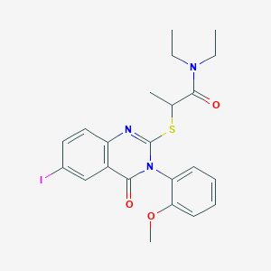 molecular formula C22H24IN3O3S B4168981 N,N-diethyl-2-{[6-iodo-3-(2-methoxyphenyl)-4-oxo-3,4-dihydro-2-quinazolinyl]thio}propanamide 